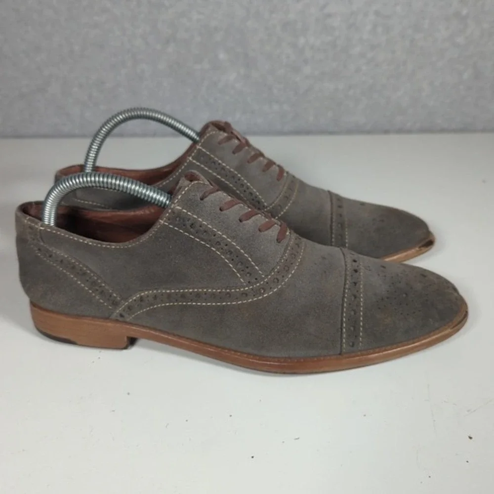 Aston Grey Crocket Oxford Suede‎ Dress Shoes Gray Cap Toe Lace Up Men's Sz 8